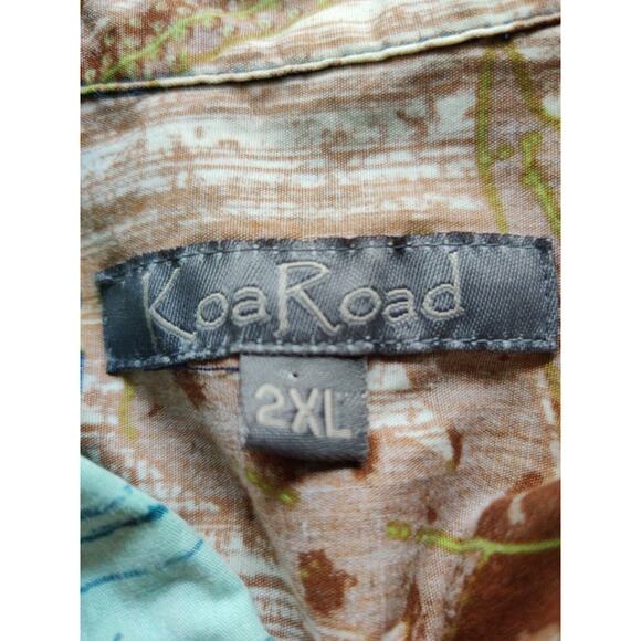 Koa Road Men's Hawaiian Leaf Primt Shirt Greens&Browns Pocket Match Fabric Sz XL - Picture 6 of 7